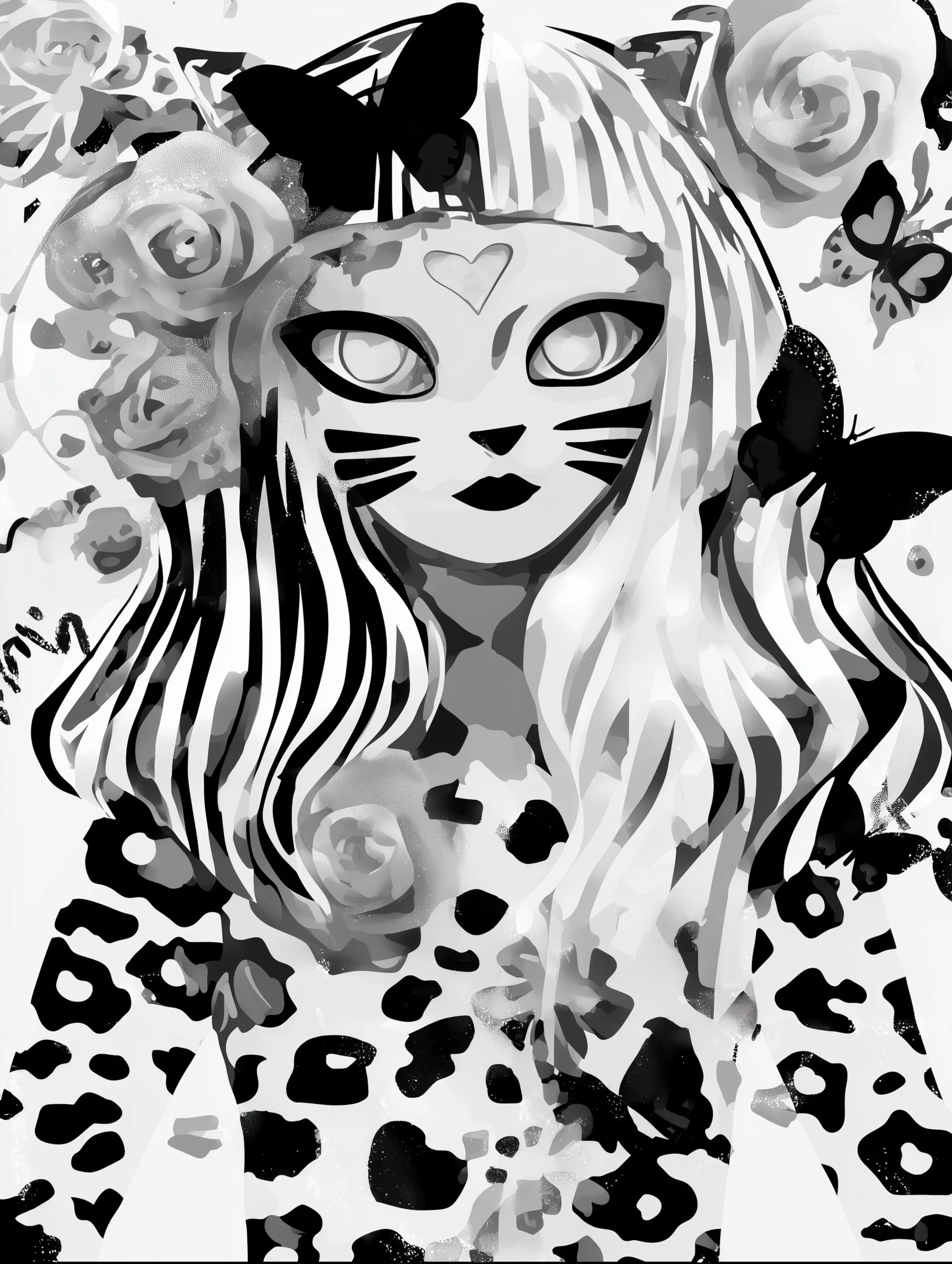 Free printable kitten coloring page featuring stripes on face pretty cat